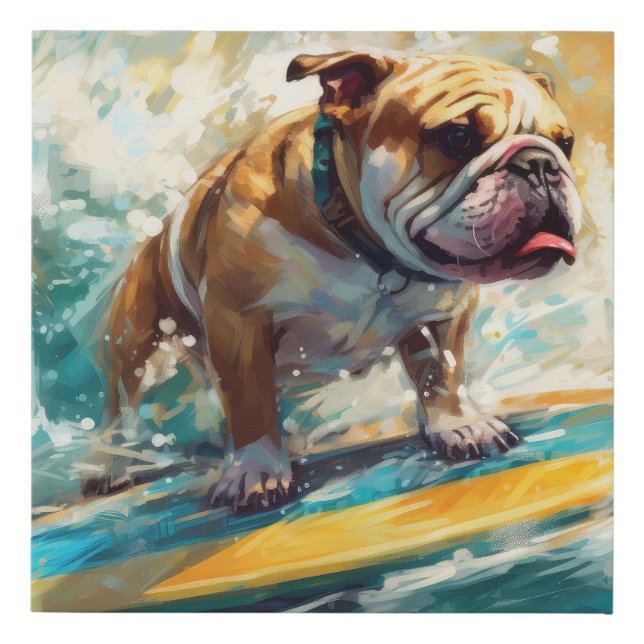 Bulldog Beach Surfing Painting Faux Canvas Print (Front)