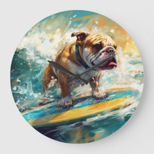 Bulldog Beach Surfing Painting Large Clock