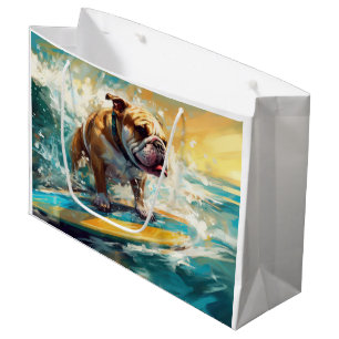 Bulldog Beach Surfing Painting Large Gift Bag