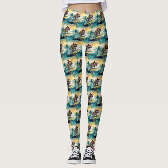 Bulldog Beach Surfing Painting Leggings (Front)