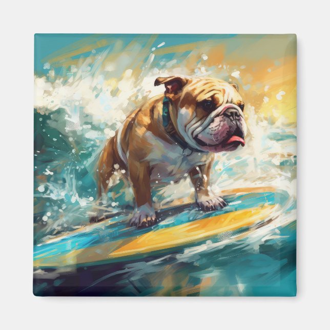 Bulldog Beach Surfing Painting Magnet (Front)
