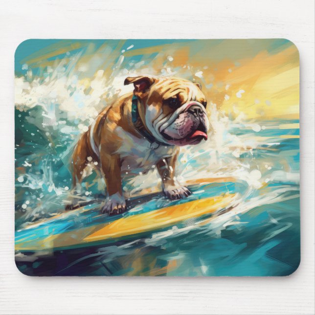 Bulldog Beach Surfing Painting Mouse Pad (Front)
