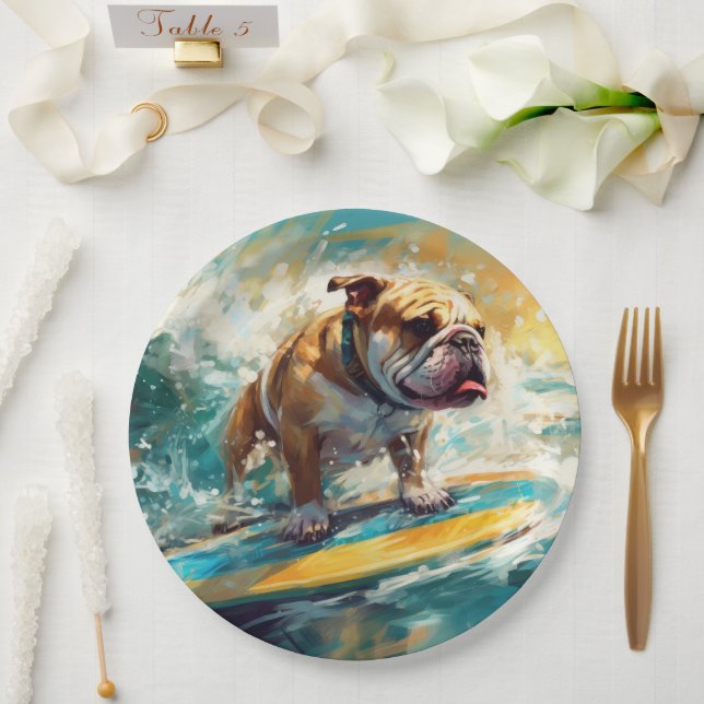 Bulldog Beach Surfing Painting Paper Plates (Wedding)