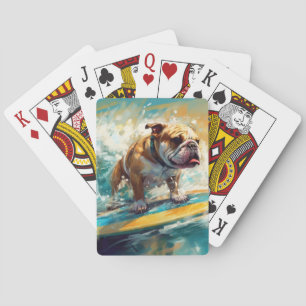 Bulldog Beach Surfing Painting Poker Cards