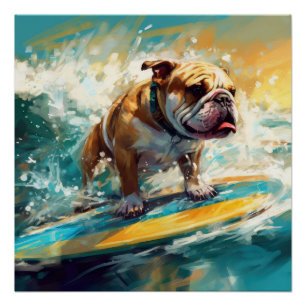 Bulldog Beach Surfing Painting Poster