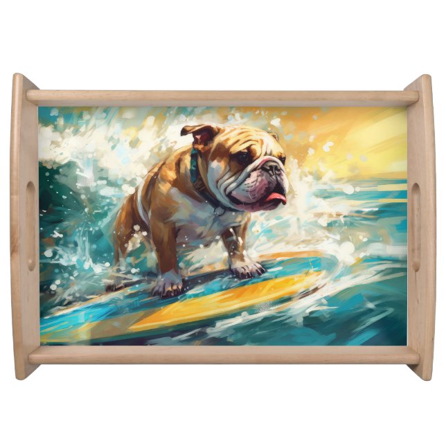 Bulldog Beach Surfing Painting Serving Tray (Front)