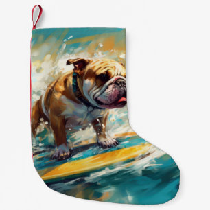 Bulldog Beach Surfing Painting Small Christmas Stocking