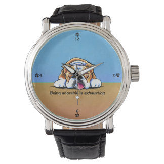 Bulldog Being Adorable Blue Off-Leash Art™ Watch