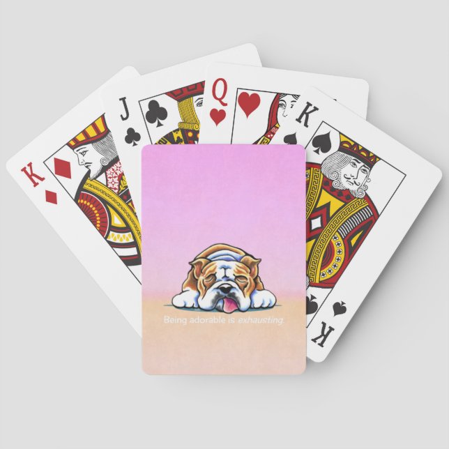 Bulldog Being Adorable Pink Off-Leash Art™ Poker Cards (Back)