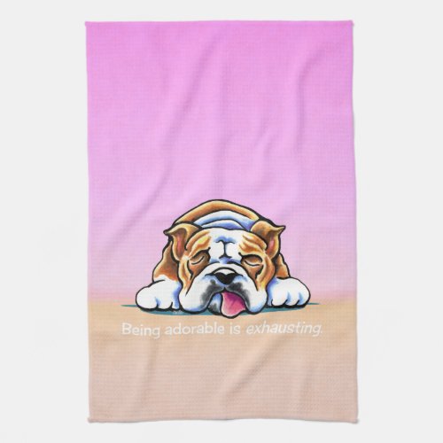 Bulldog Being Adorable Pink Off_Leash Art Towel