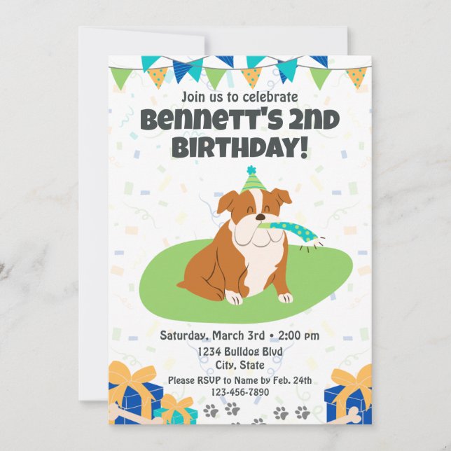 Bulldog Birthday Invitation (Front)