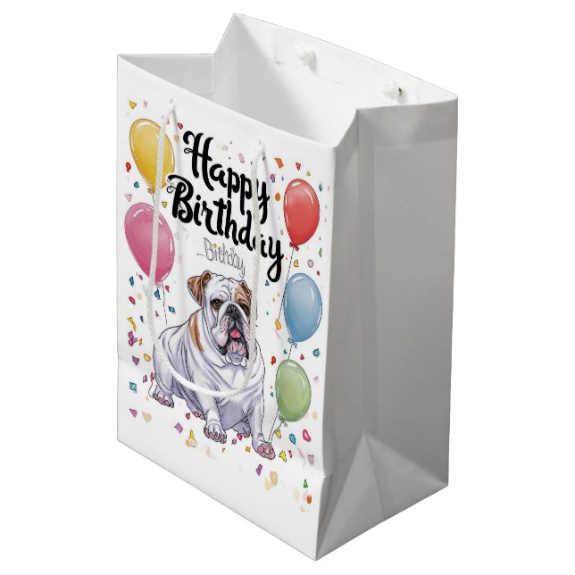 Bulldog Birthday Medium Gift Bag (Front Angled)