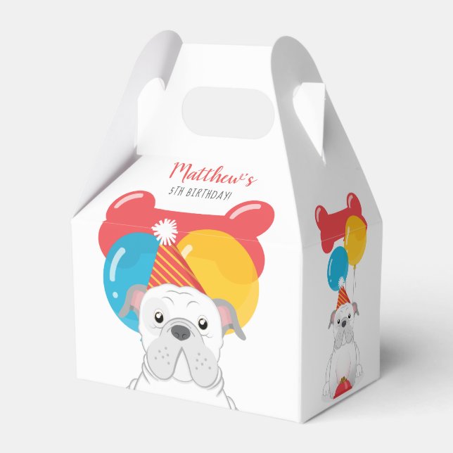 Bulldog Birthday Party Favor Boxes (Back Side)