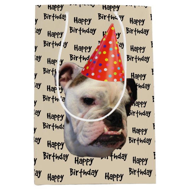 Bulldog Birthday Party Hat Medium Gift Bag (Front)