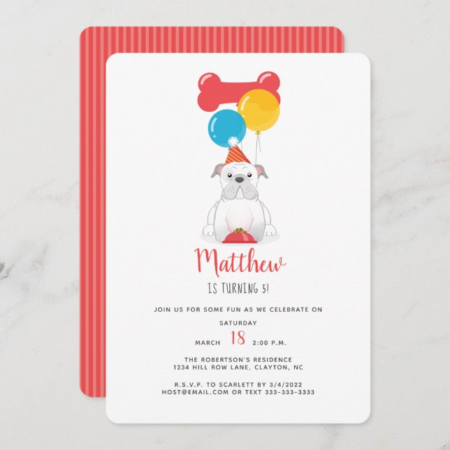 Bulldog Birthday Party Invitation (Front/Back)