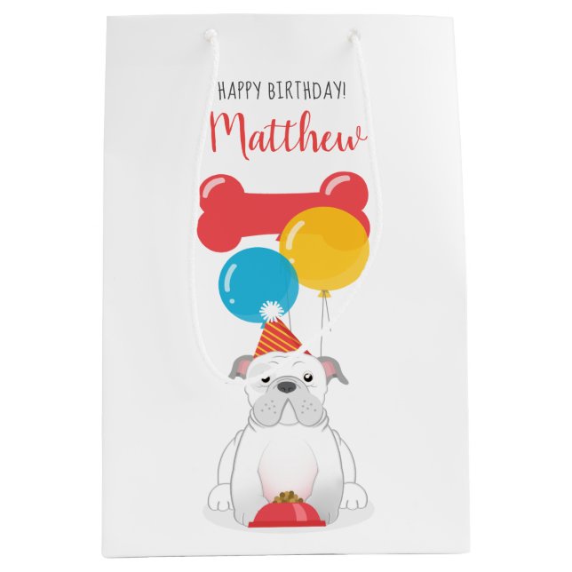 Bulldog Birthday Party Medium Gift Bag (Front)