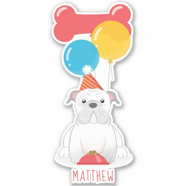 Bulldog Birthday Party Sticker (Front)