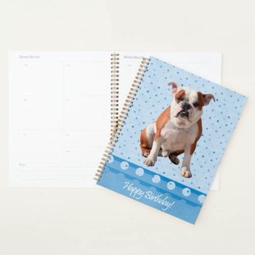 Bulldog Blue Dots Happy Birthday Planner