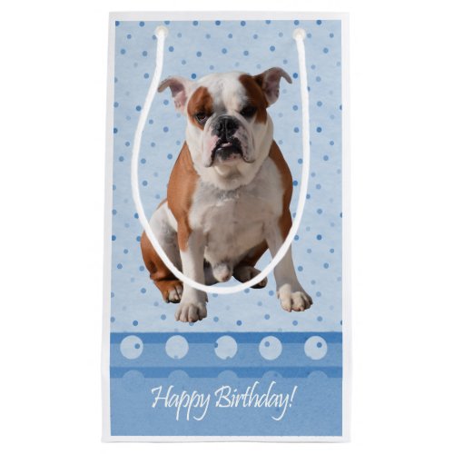Bulldog Blue Dots Happy Birthday Small Gift Bag