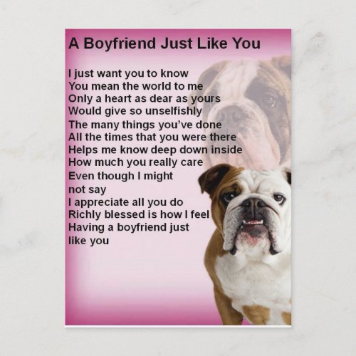 Bulldog  Boyfriend Poem Postcard