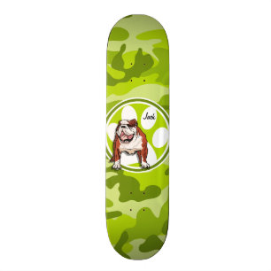 Bulldog; bright green camo, camouflage skateboard