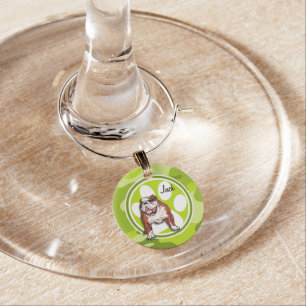 Bulldog; bright green camo, camouflage wine charm
