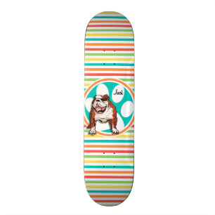 Bulldog; Bright Rainbow Stripes Skateboard Deck