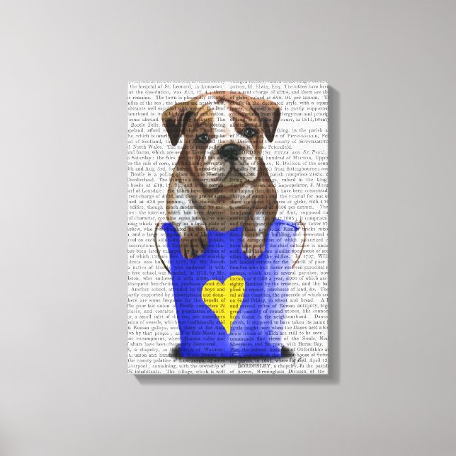 Bulldog Bucket Of Love Blue Canvas Print (Front)