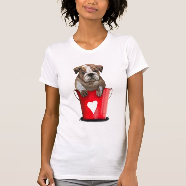Bulldog Bucket Of Love Red T-Shirt (Front)