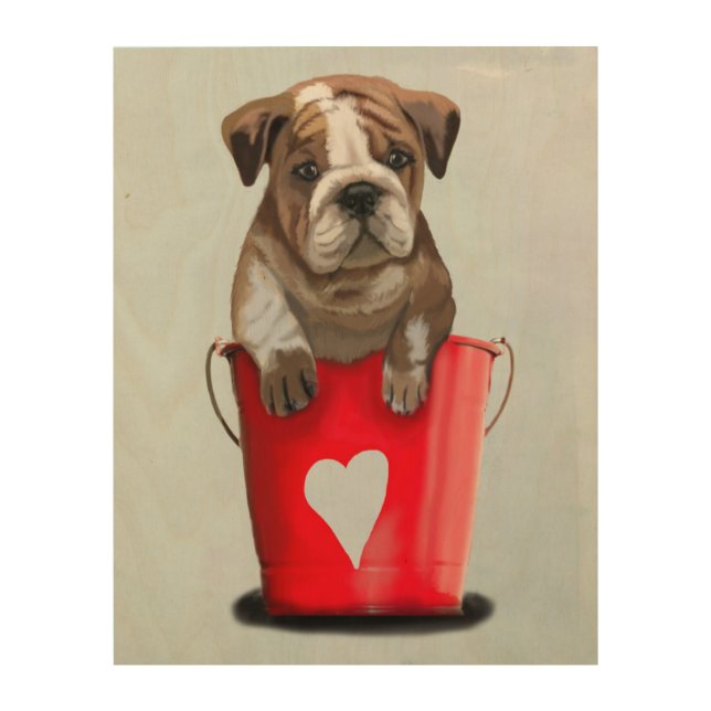 Bulldog Bucket Of Love Red Wood Wall Art (Front)