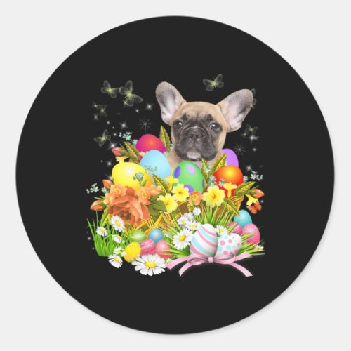 Bulldog Bunny Dog With Easter Eggs Basket Cool  Classic Round Sticker