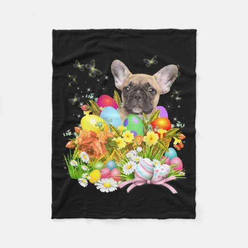 Bulldog Bunny Dog With Easter Eggs Basket Cool  Fleece Blanket