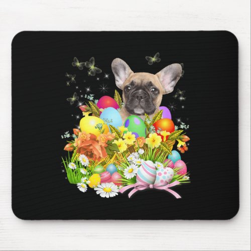 Bulldog Bunny Dog With Easter Eggs Basket Cool  Mouse Pad