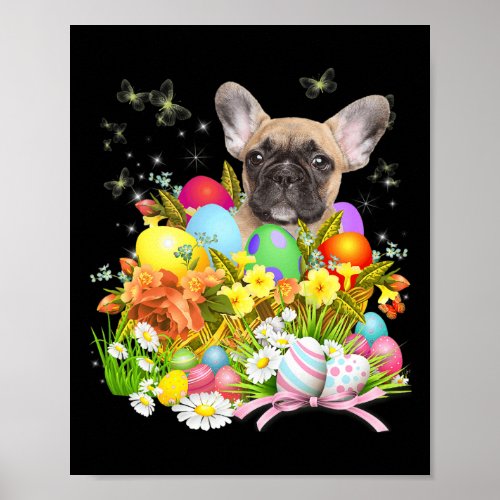 Bulldog Bunny Dog With Easter Eggs Basket Cool  Poster