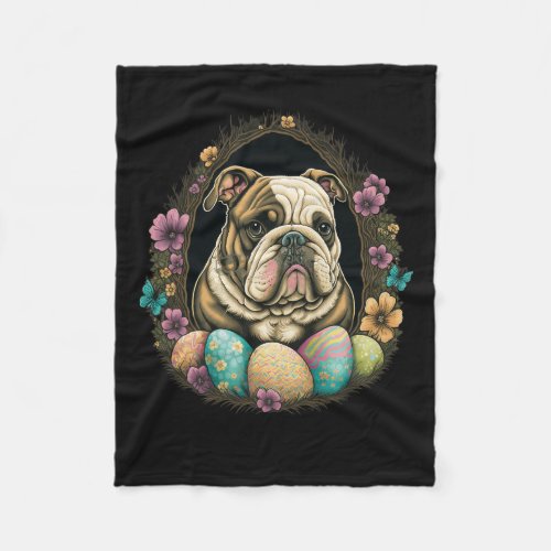 Bulldog Bunny Eggs Dog On Easter Bulldog  Fleece Blanket