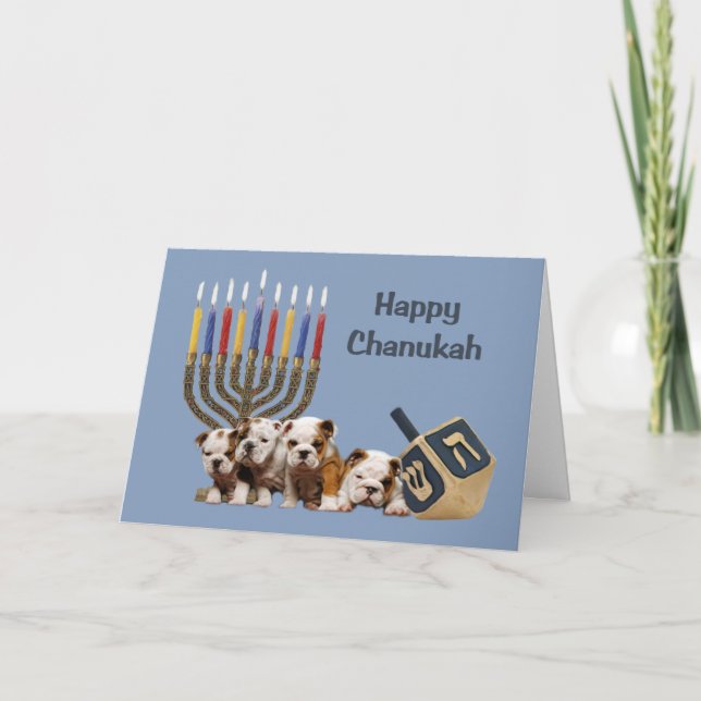 Bulldog Chanukah Card Menorah Dreidel2 (Front)