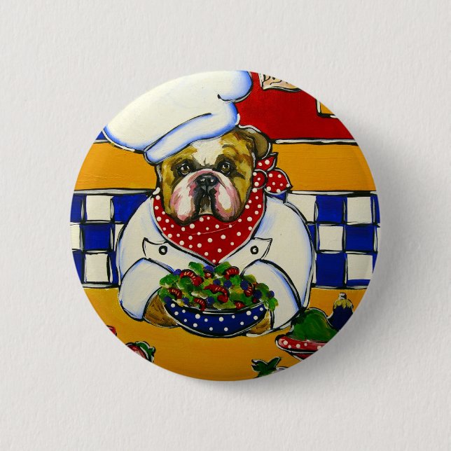 Bulldog Chef Pinback Button (Front)