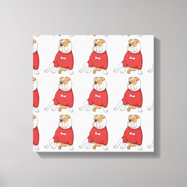 bulldog chillin in sweater cartoon canvas print (Front)