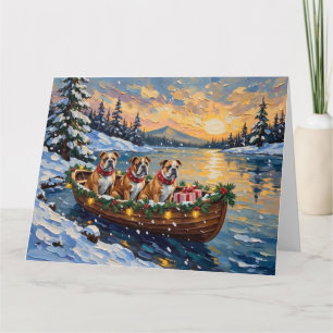Bulldog Christmas Boat Holiday Card