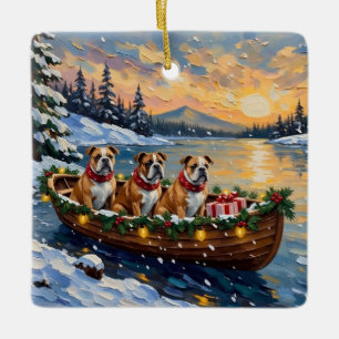 Bulldog Christmas Boat Holiday Ceramic Ornament