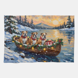 Bulldog Christmas Boat Holiday Kitchen Towel
