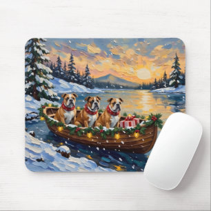 Bulldog Christmas Boat Holiday Mouse Pad