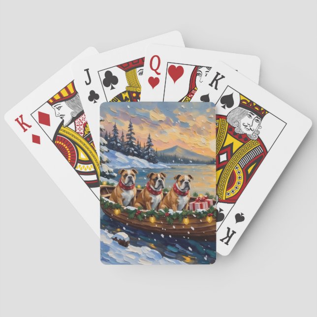 Bulldog Christmas Boat Holiday Poker Cards (Back)