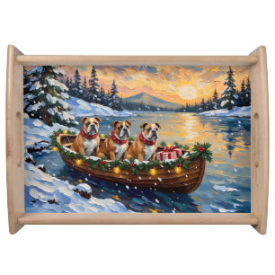 Bulldog Christmas Boat Holiday Serving Tray