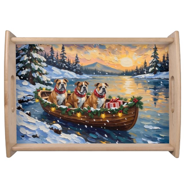 Bulldog Christmas Boat Holiday Serving Tray (Front)