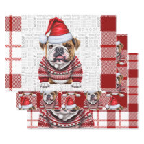 Bulldog Christmas Dog Red White Plaid Wrapping Paper Sheets