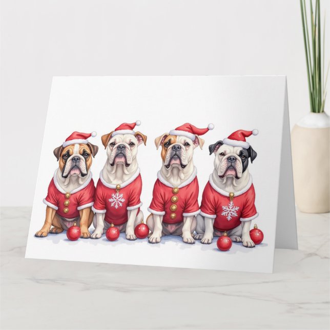 Bulldog Christmas Dress Santa Hat Card (Front)