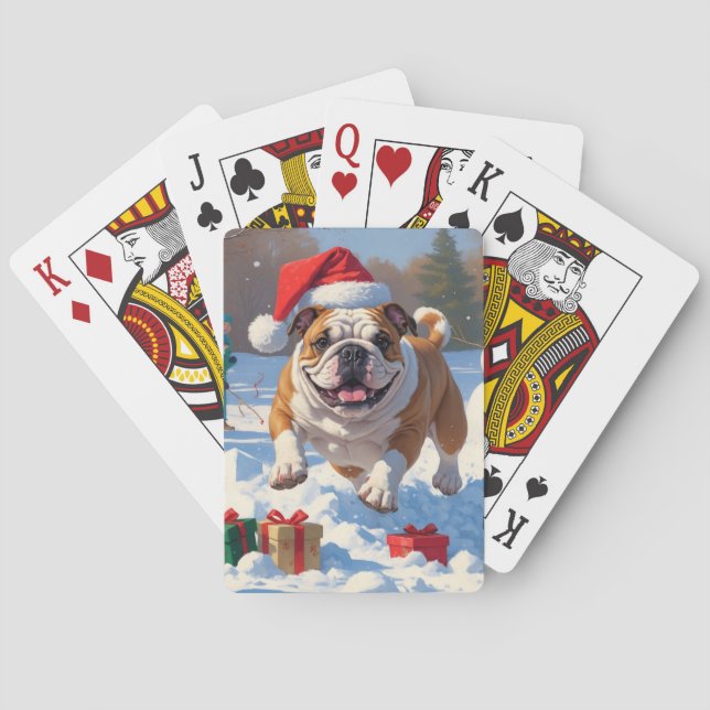 Bulldog Christmas Festive Snow Scene Poker Cards (Back)