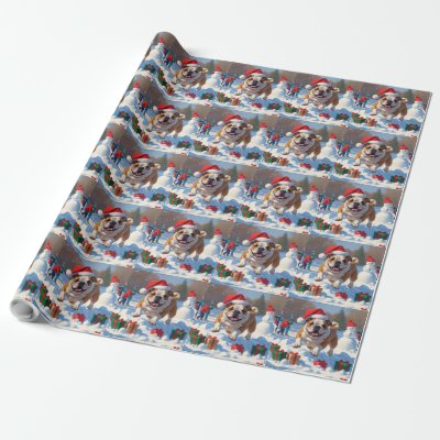 Bulldog Christmas Festive Snow Scene Wrapping Paper