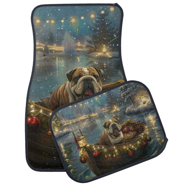 Bulldog Christmas Festive Voyage Car Floor Mat (Set)